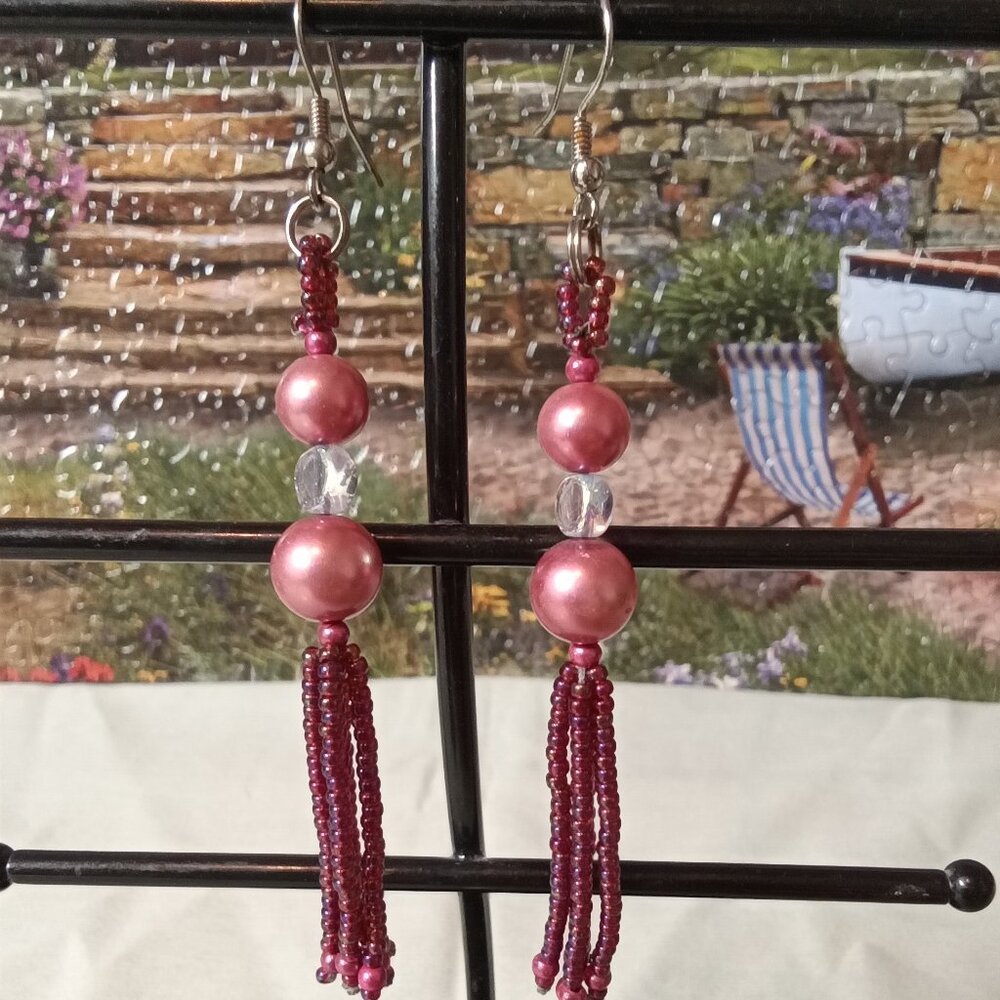 Hand Crafted Red Beaded Earrings
